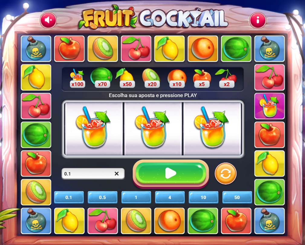 Gameplay del tragamonedas Fruit Cocktail mostrando los 5 carretes con símbolos de frutas en acción